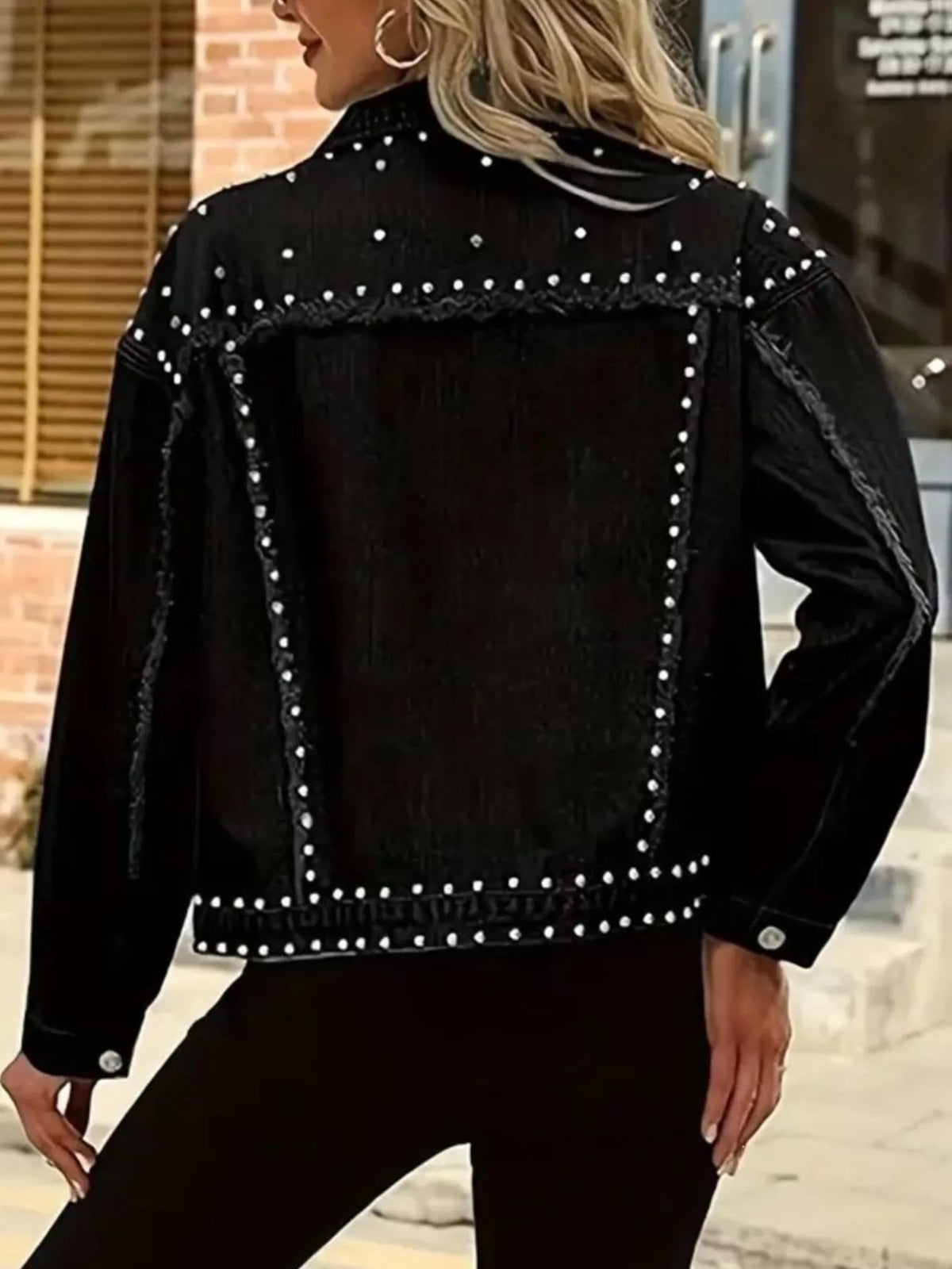 Full Size Studded Button Up Denim Jacket Plus Size