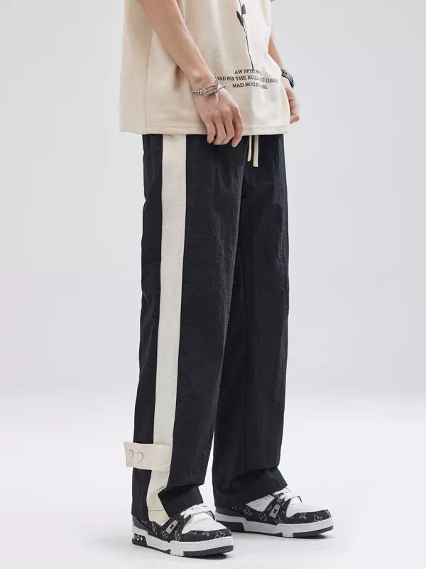 Men's Full Size Side Striped Wide Leg Pants Plus Size in Black, view 3