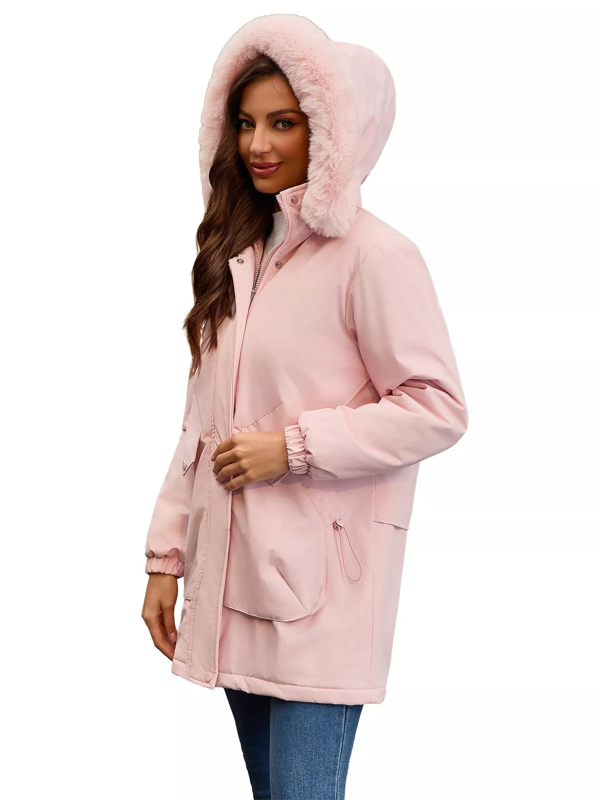 Full Size Fur Hooded Warm Winter Parka Outerwear Plus Size, view 6
