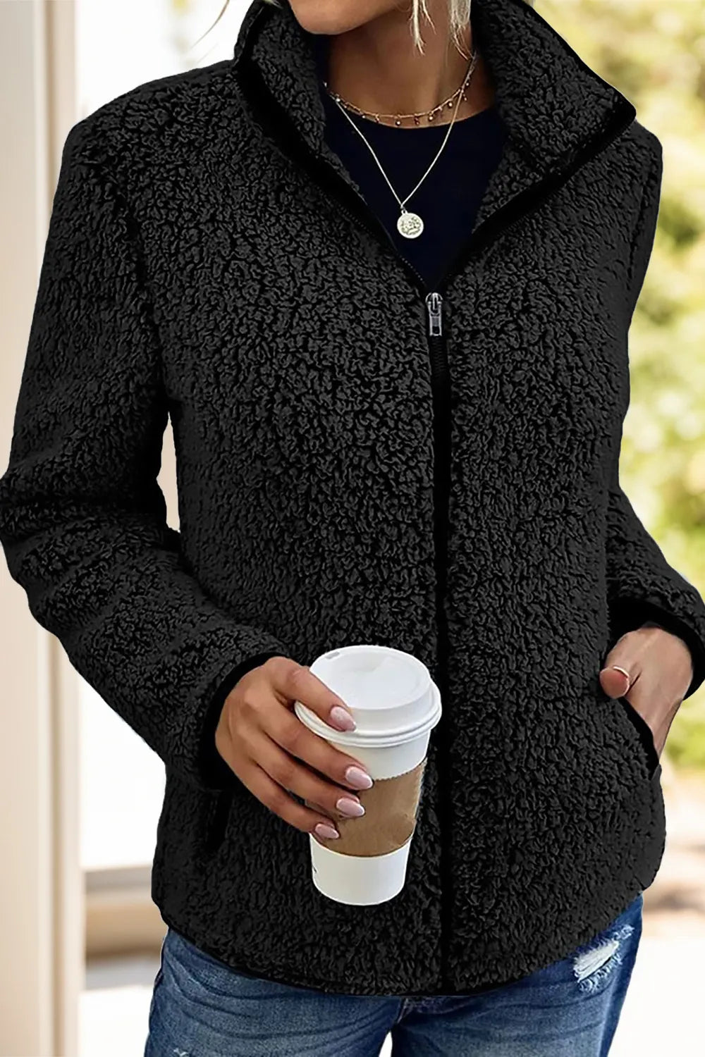 Pocketed Zip Up Turtleneck Jacket, view 9