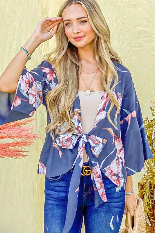 And The Why Front Tie Knot Floral Print Top - Lilixa.store