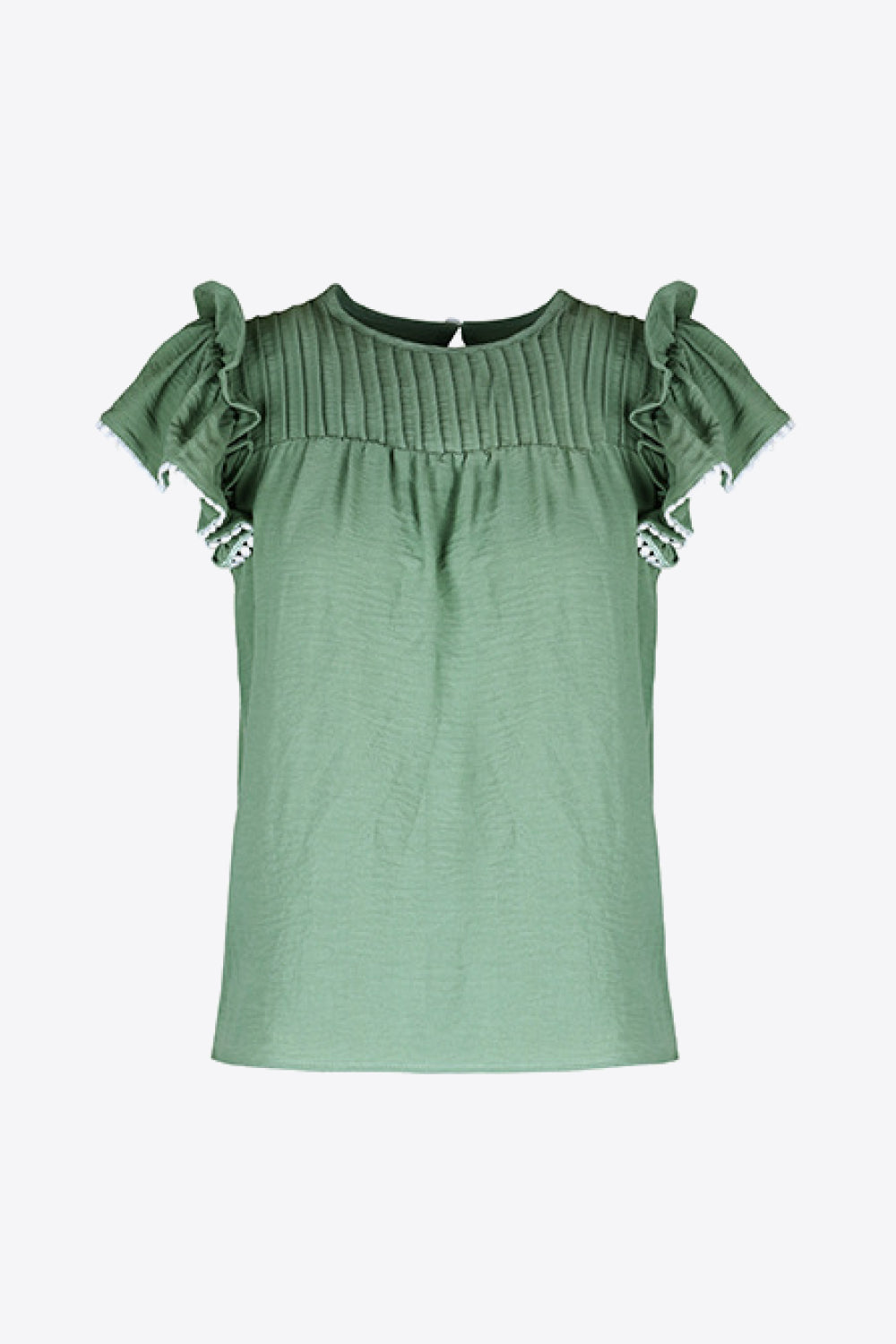 Perfee Pleated Detail Flutter Sleeve Blouse in Sage, view 5