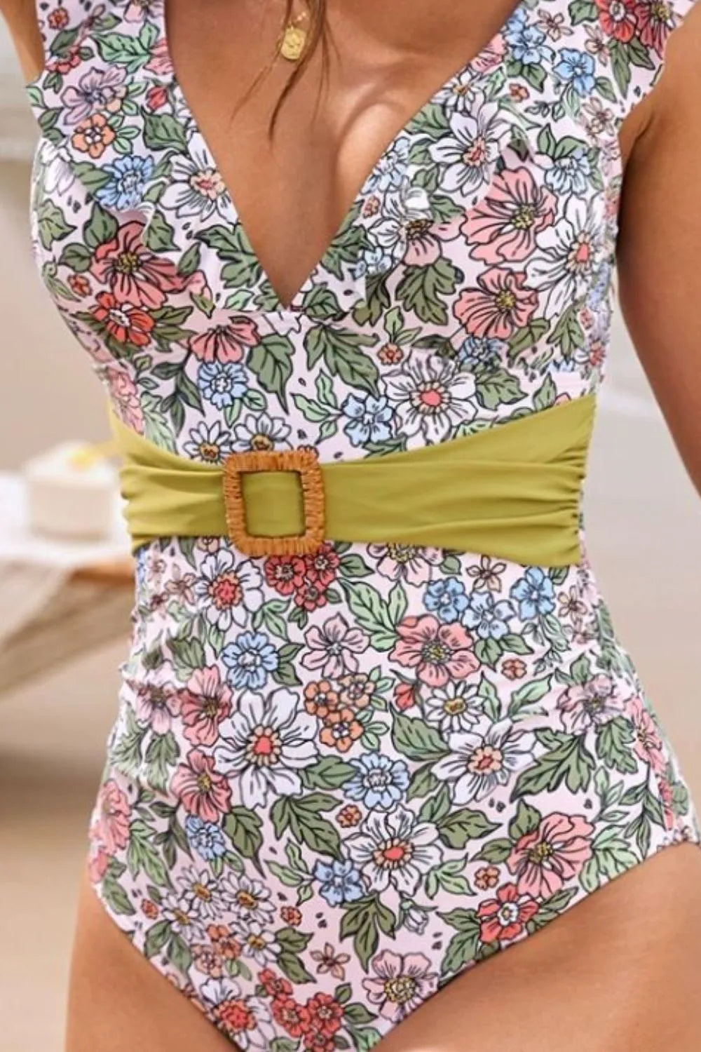 Ruffled Plunge Floral One-Piece Swimwear - Lilixa.store