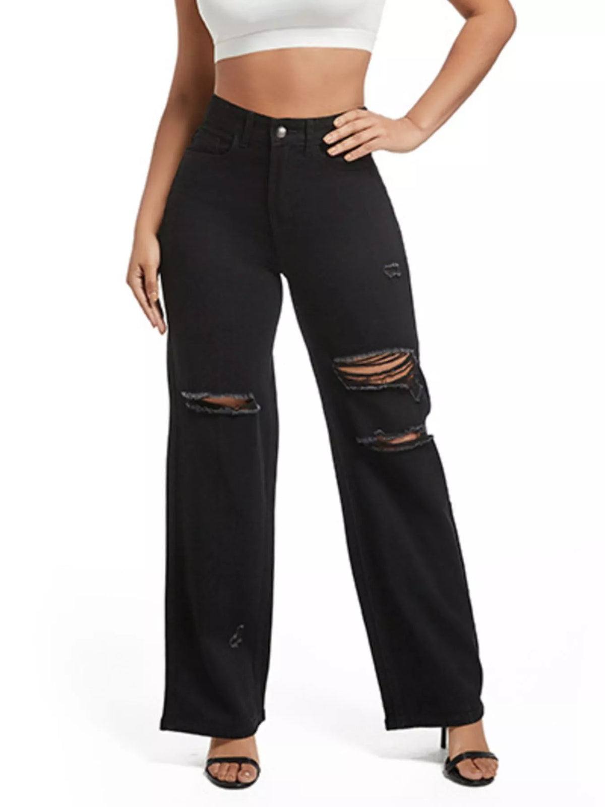 Distressed Wide-Leg Jeans - Lilixa.store
