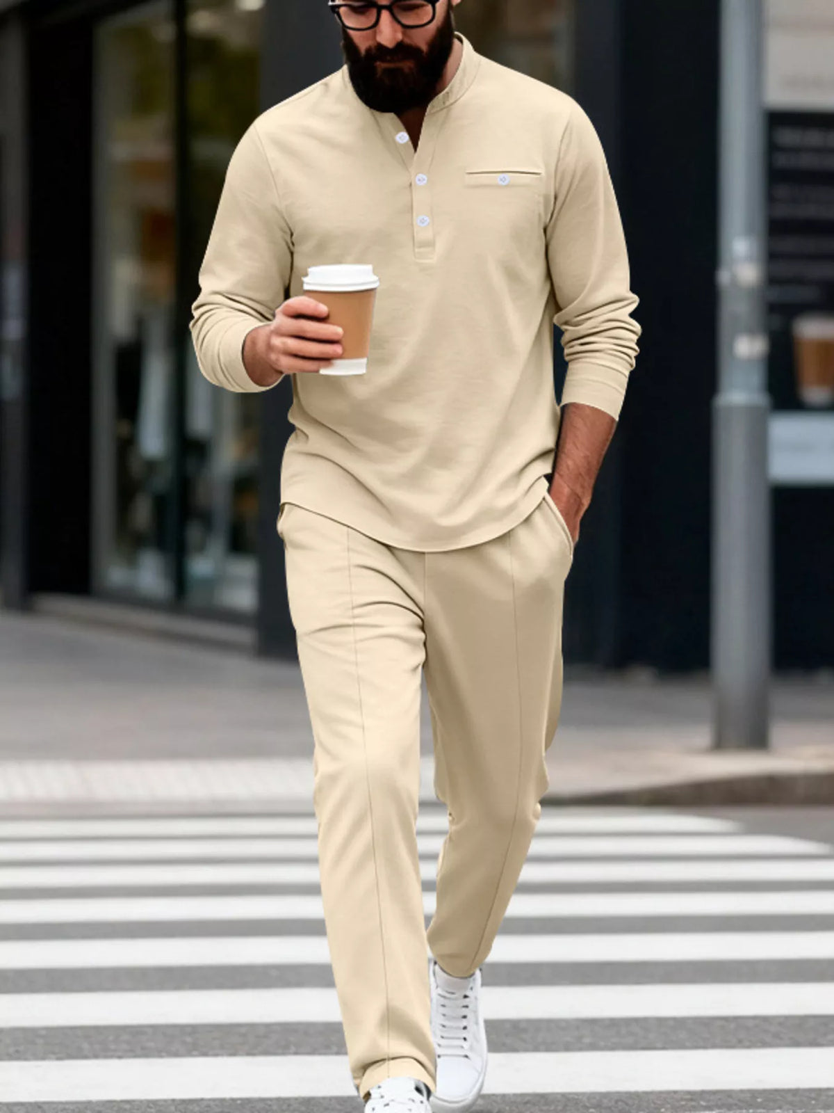 Men's Full Size Casual Long Sleeve Henley Top and Drawstring Joggers Set Plus Size - Lilixa.store