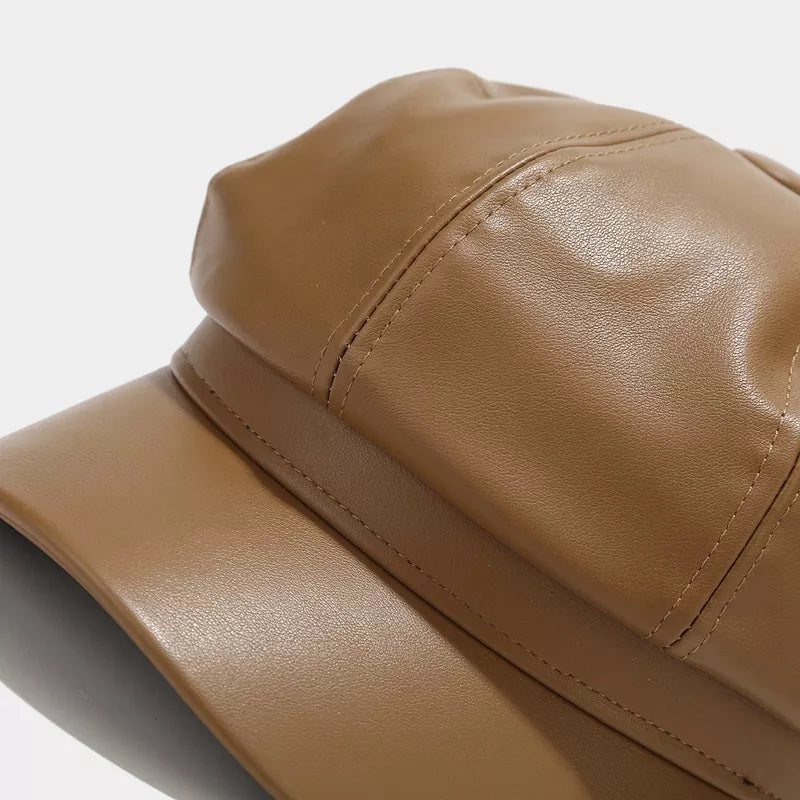 Faux Leather Newsboy Hat - Lilixa.store