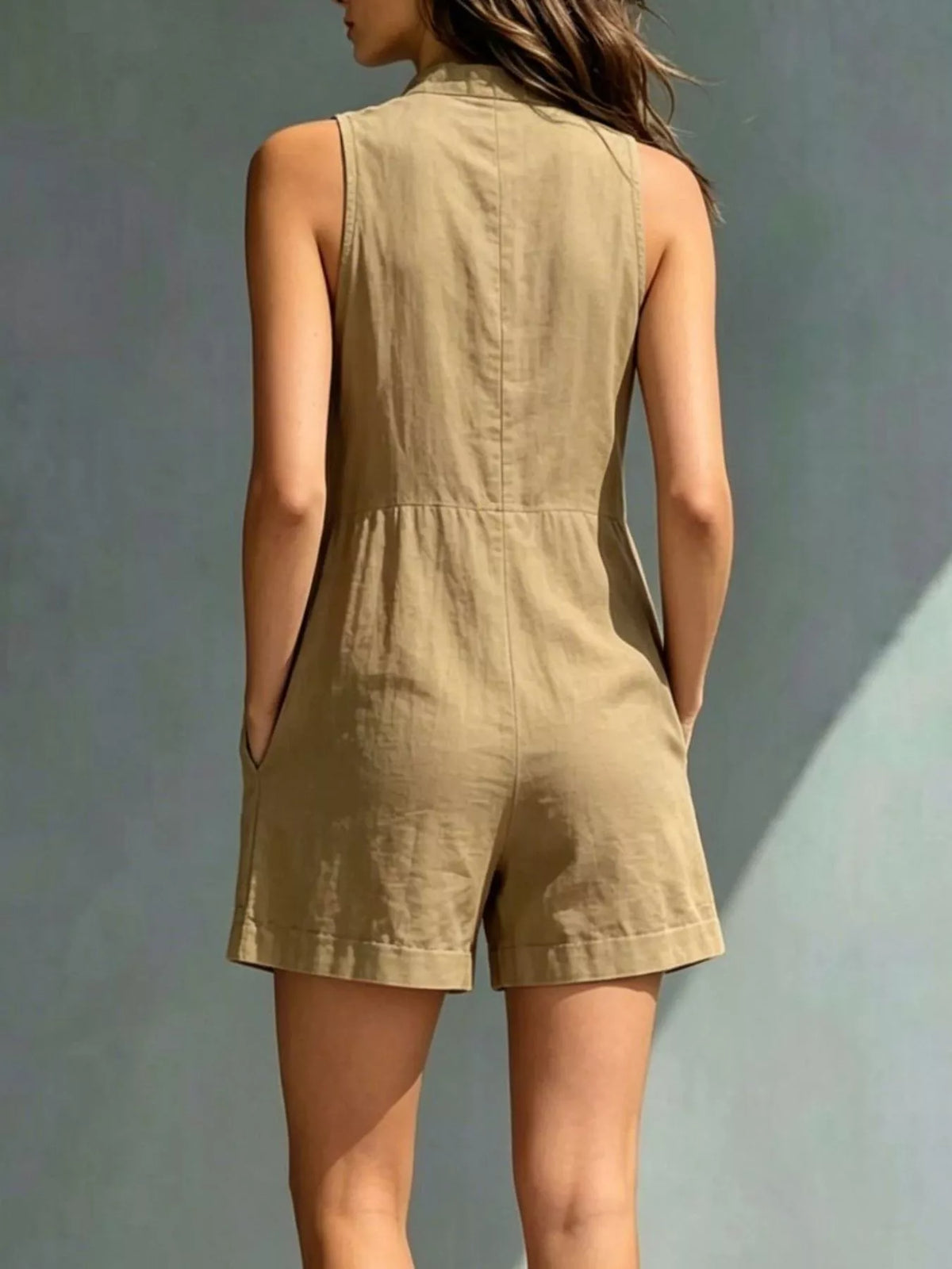 Full Size Sleeveless Button-Front Romper with Pockets Plus Size - Lilixa.store