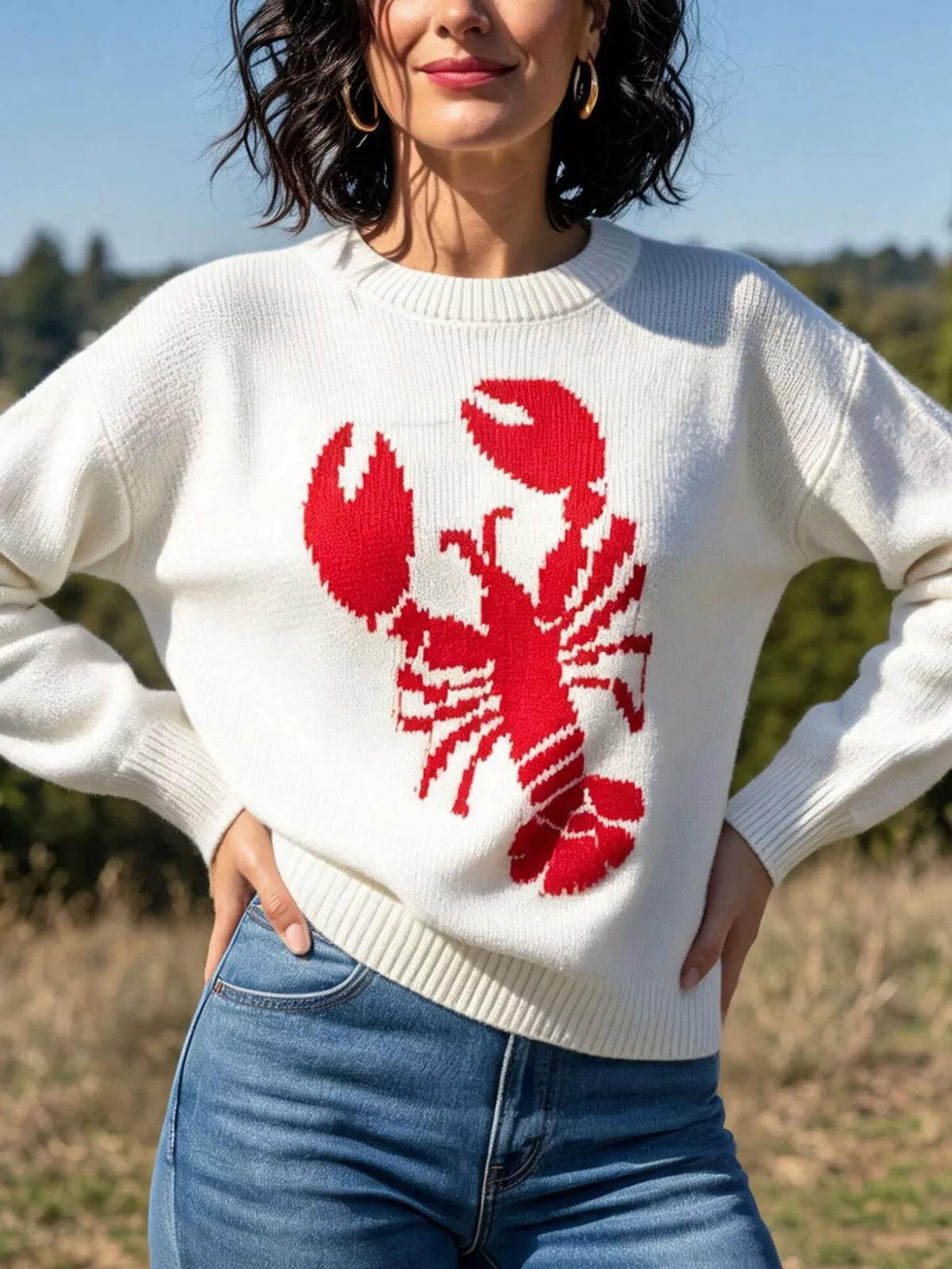 Lobster Graphic Crew Neck Sweater - Lilixa.store