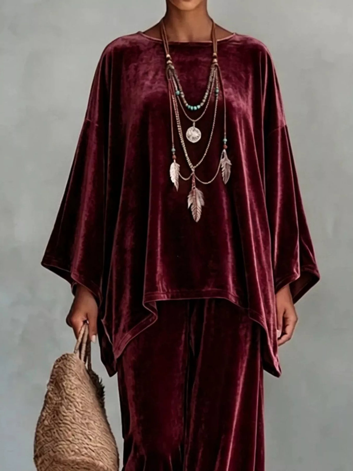 Full Size Asymmetrical Top and Wide Leg Pants Set Plus Size, view 4
