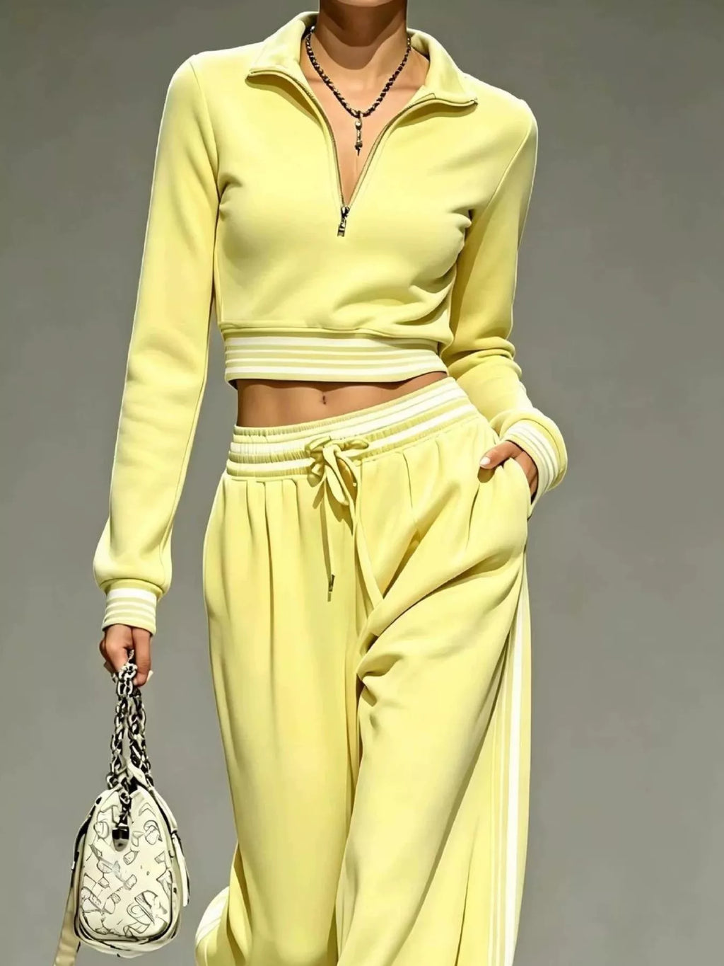 Full Size Half Zip Cropped Top and Pants Set Plus Size - Lilixa.store
