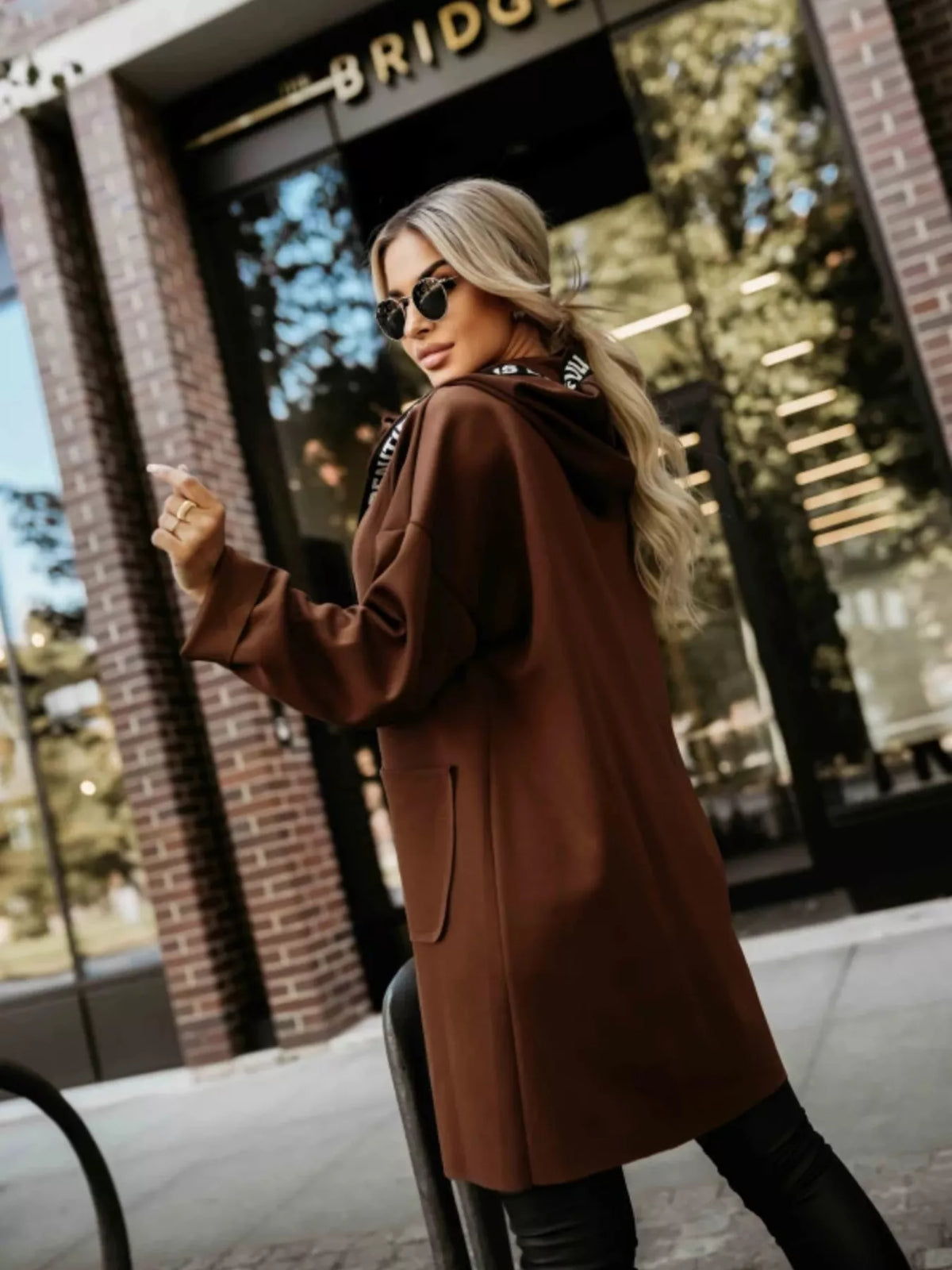 Full Size Casual Hooded Zip-Up Longline Outerwear Plus Size, view 2