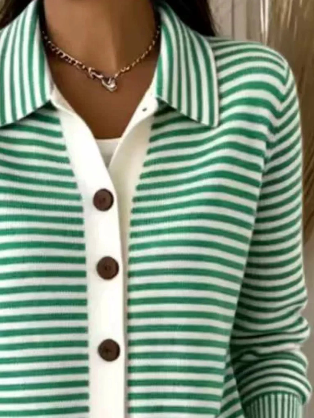 Striped Collared Button-Down Knit Cardigan - Lilixa.store