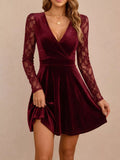 Velvet Lace Long Sleeve Mini Dress - Lilixa.store