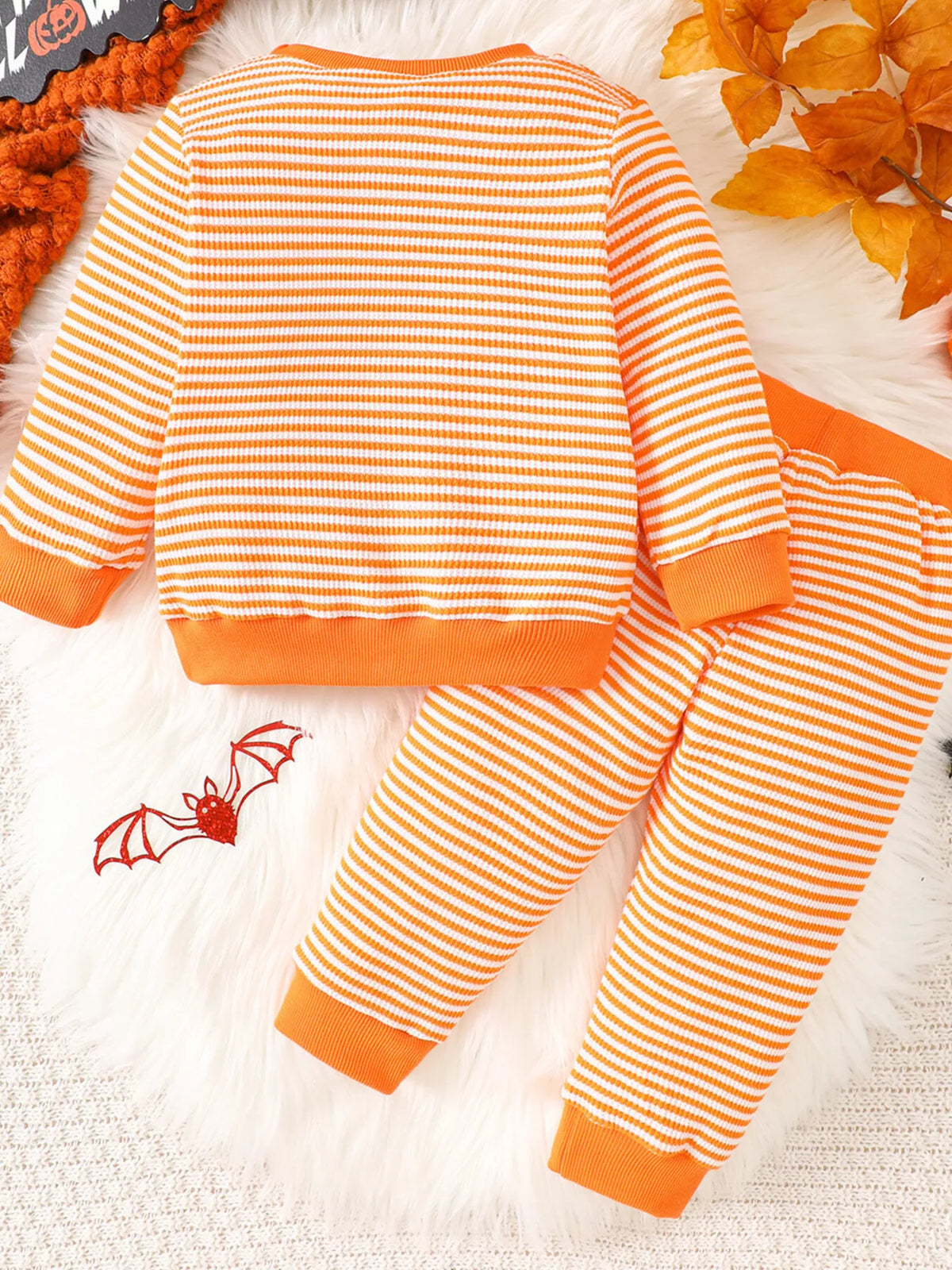 Children's Halloween Pumpkin Striped Long Sleeve Pajama Set - Lilixa.store