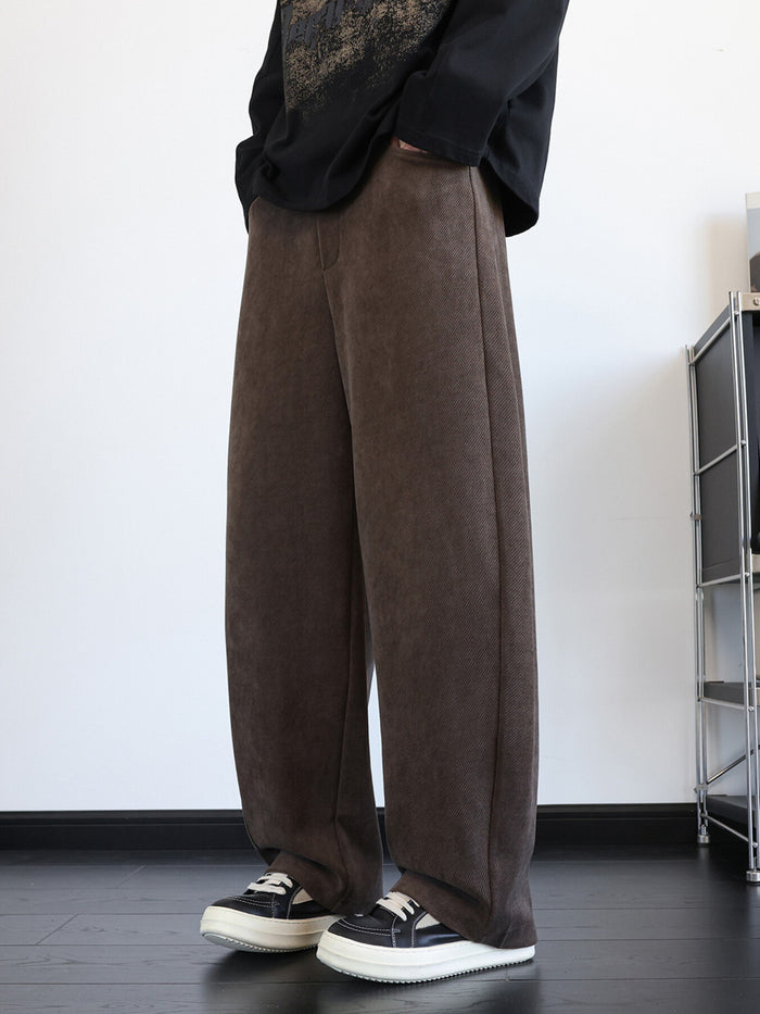 Men's Plus Size Vintage Washed Wide Leg Pants in Dark Coffee