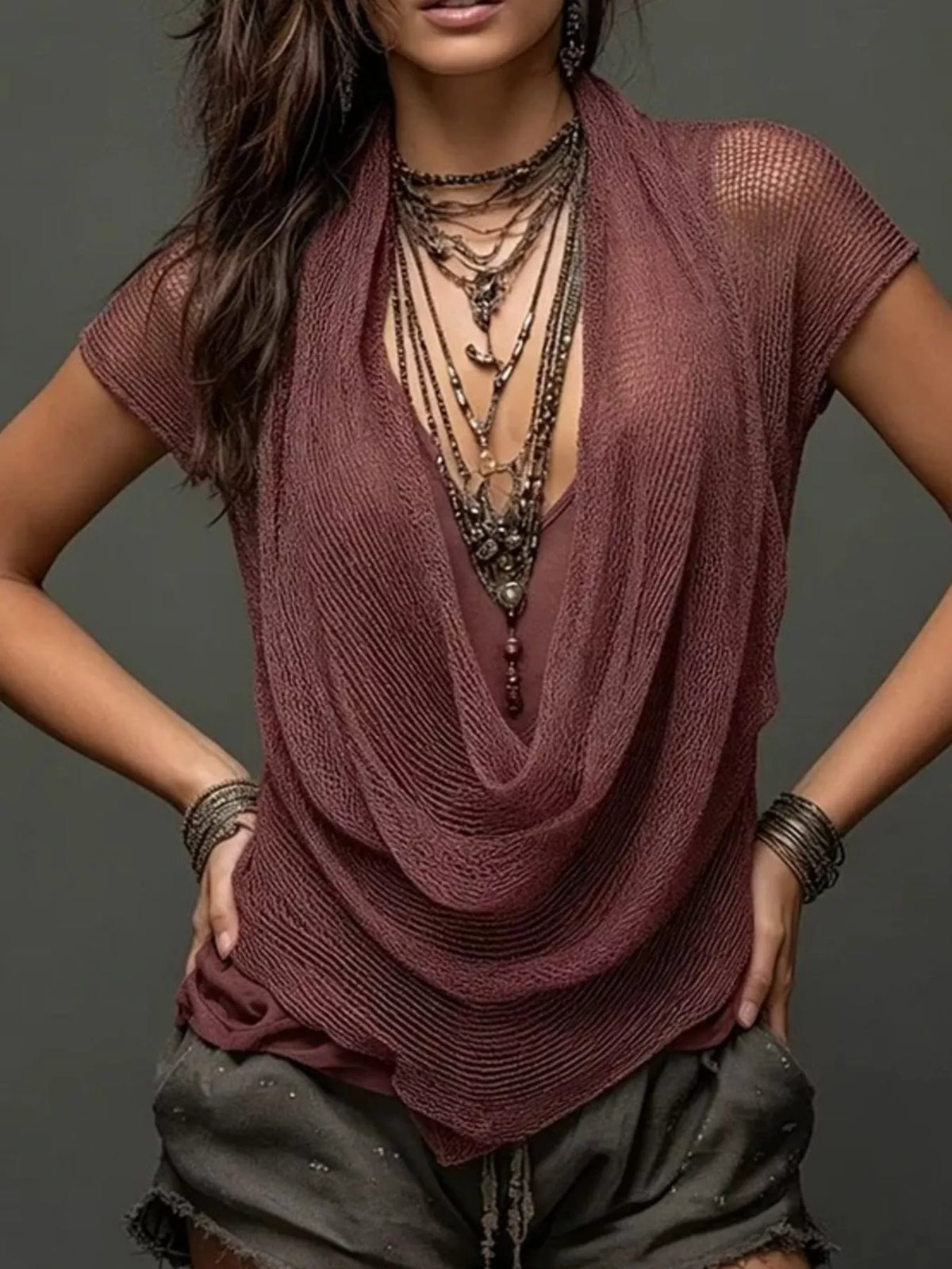 Full Size Scoop Neck Tank and Cowl Neck Cover Up Set Plus Size