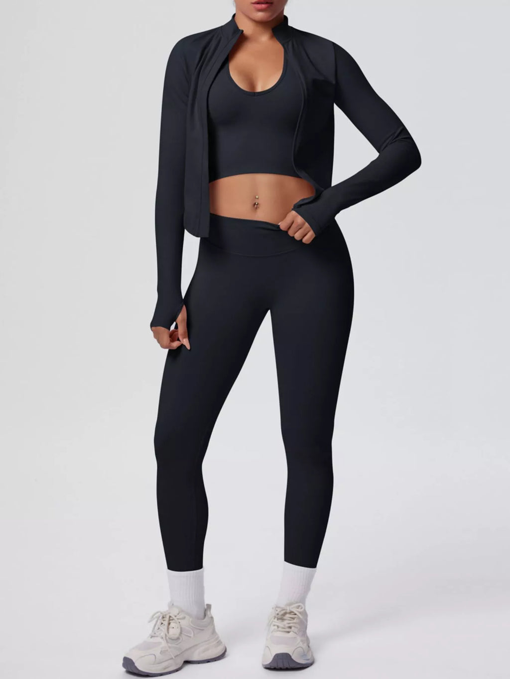 Tank & Zip-Up Jacket and Leggings Three-Piece Active Set - Lilixa.store