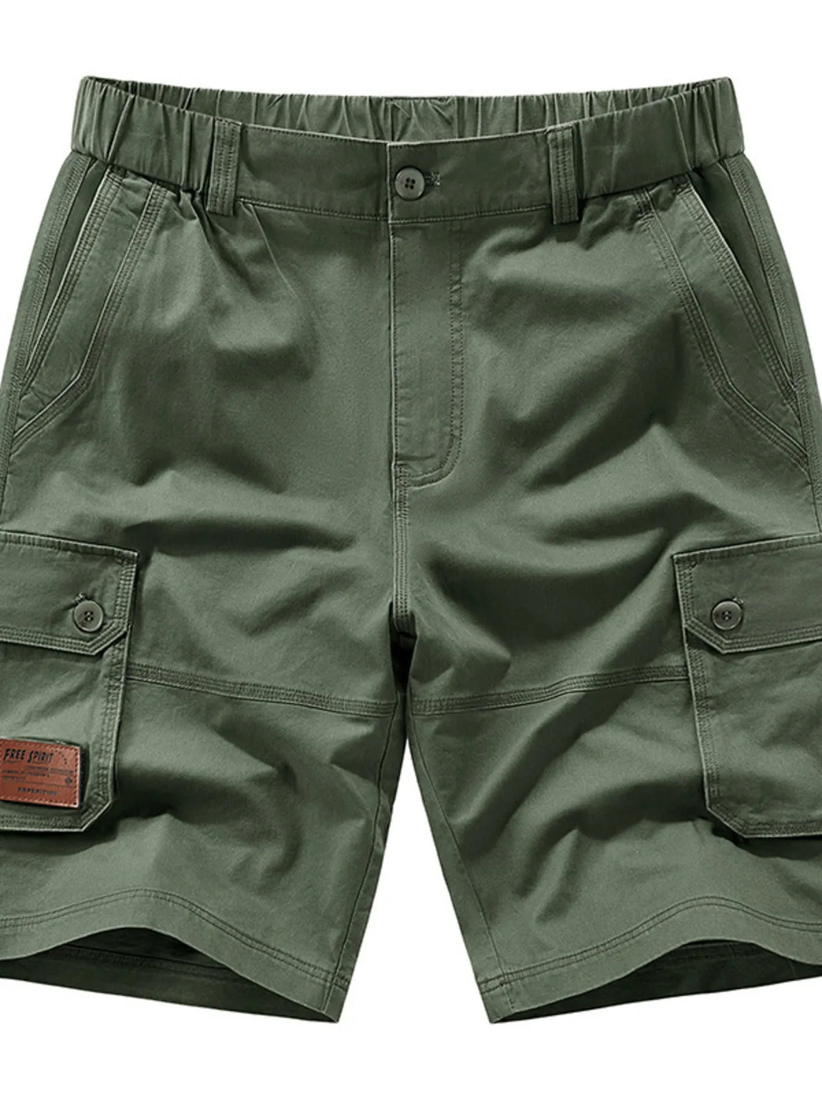 Men's Plus Size Pocketed Elastic Waist Shorts in Military Green