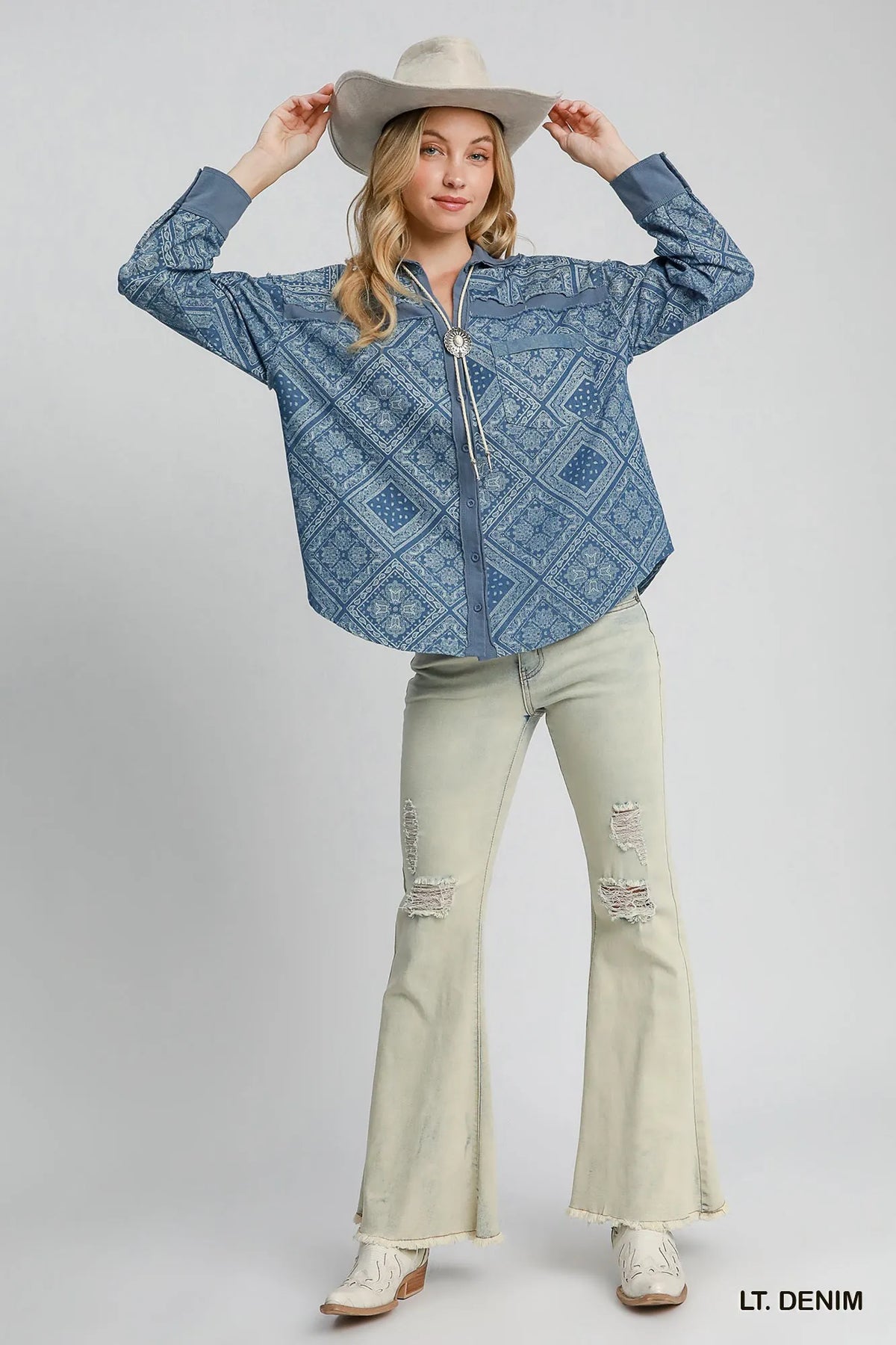 Umgee Paisley Print Denim Shirt Jacket, view 6