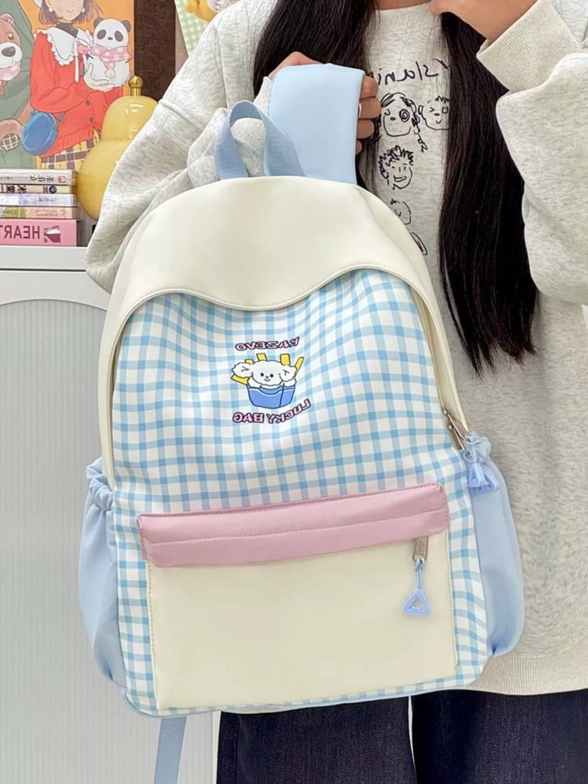 Cartoon Gingham Backpack Bag - Lilixa.store
