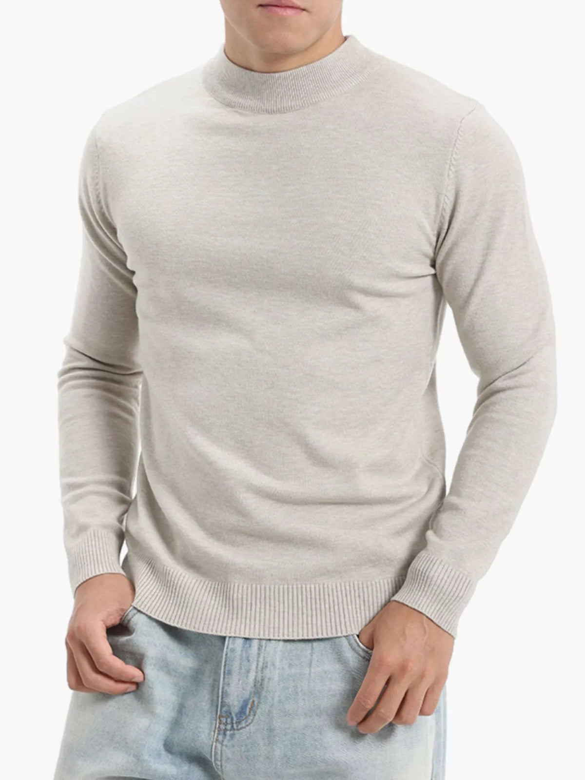 Men's Plus Size Slim-Fit Mock Neck Knit Top - Lilixa.store