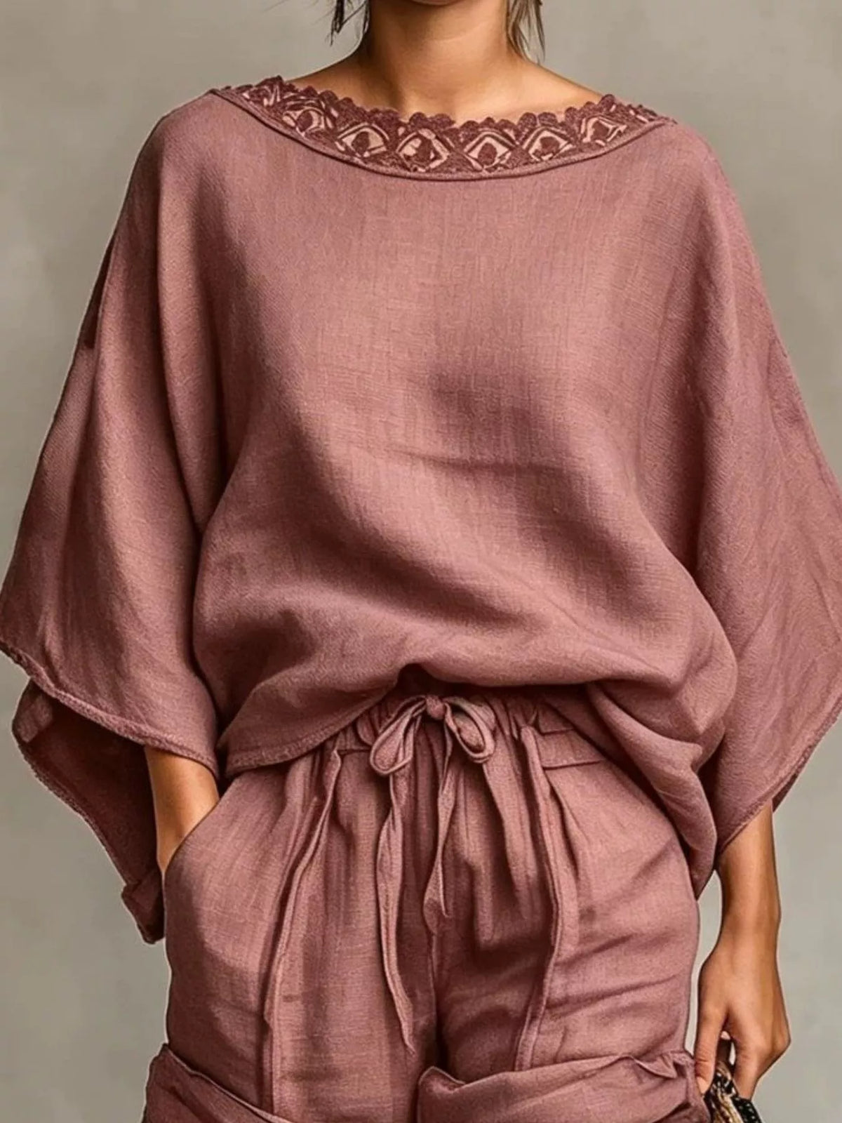 Lace Trim Top and Drawstring Shorts Set, view 5