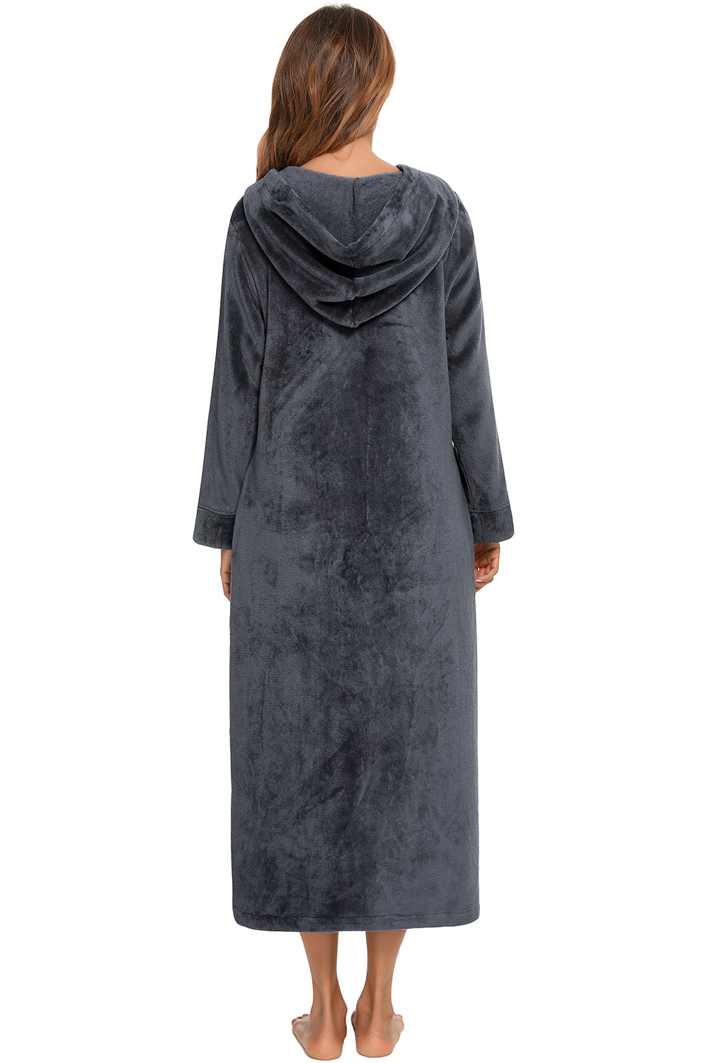 Zip Front Hooded Night Dress with Pockets - Lilixa.store
