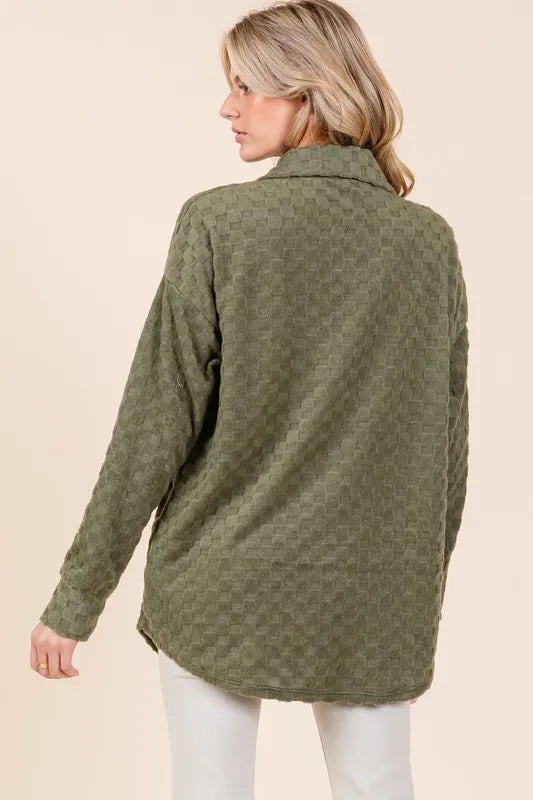 BOMBOM Checkered Button Down Dropped Shoulder Shacket - Lilixa.store