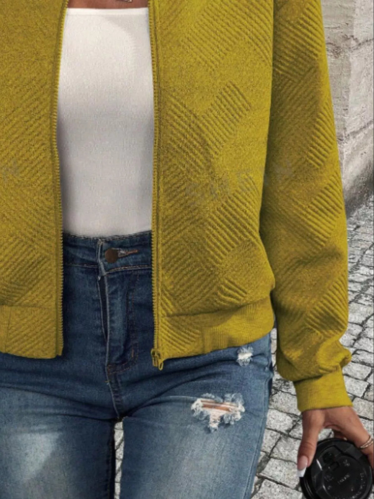 Textured Knit Zip-Up Bomber Jacket, view 27