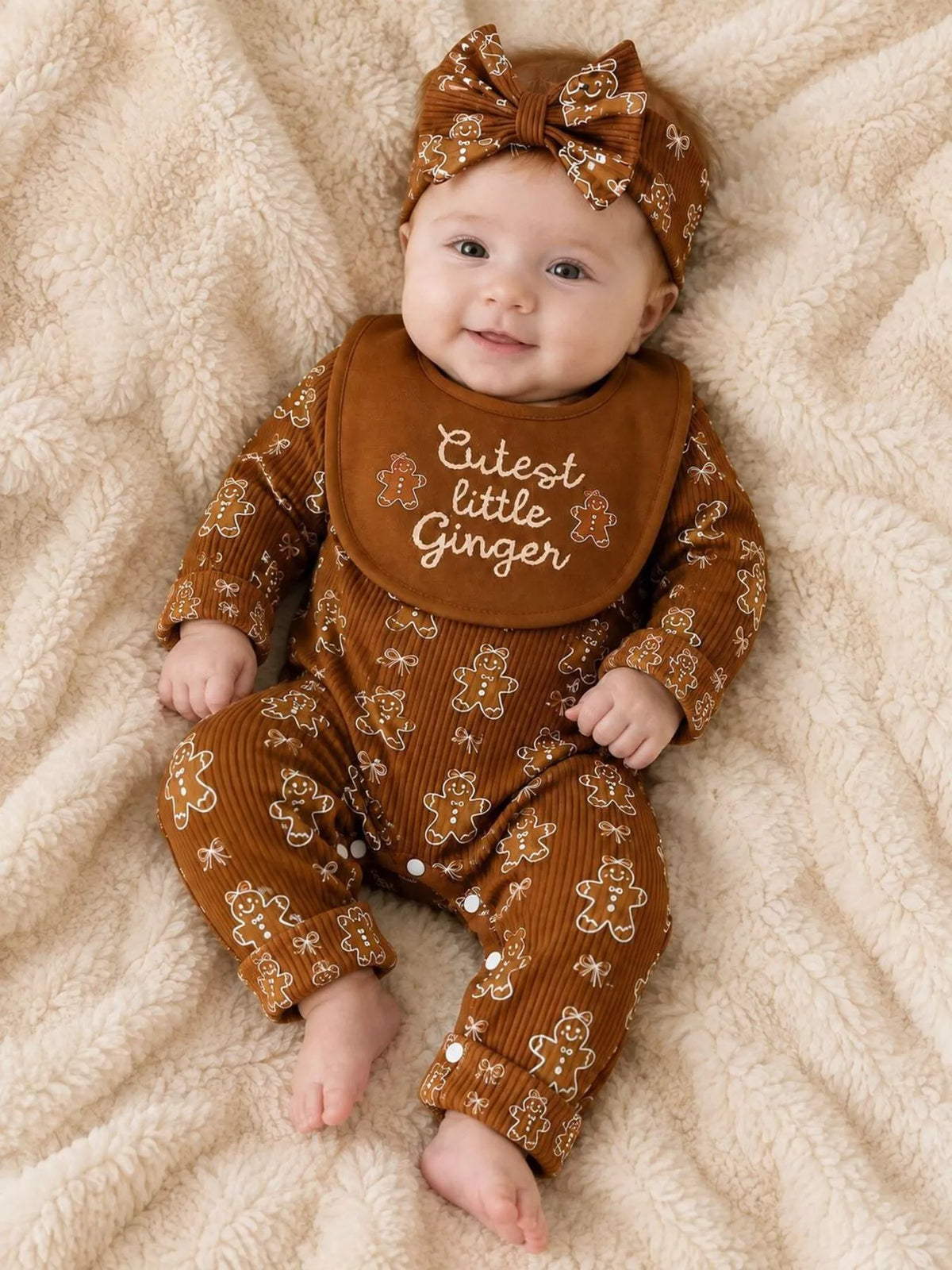 Children's Gingerbread Print Jumpsuit with Headband - Lilixa.store