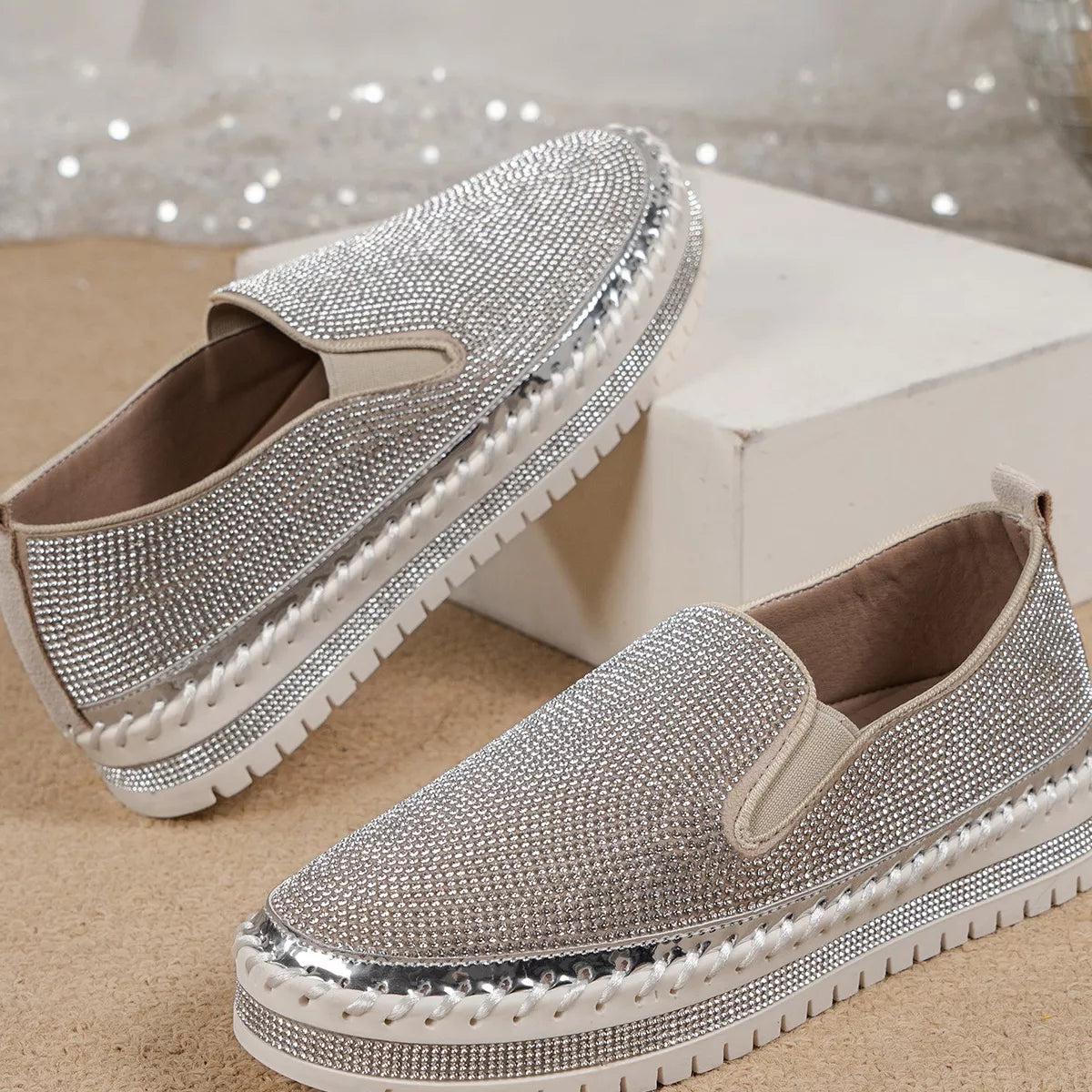 Rhinestone Round Toe Platform Loafers, view 8