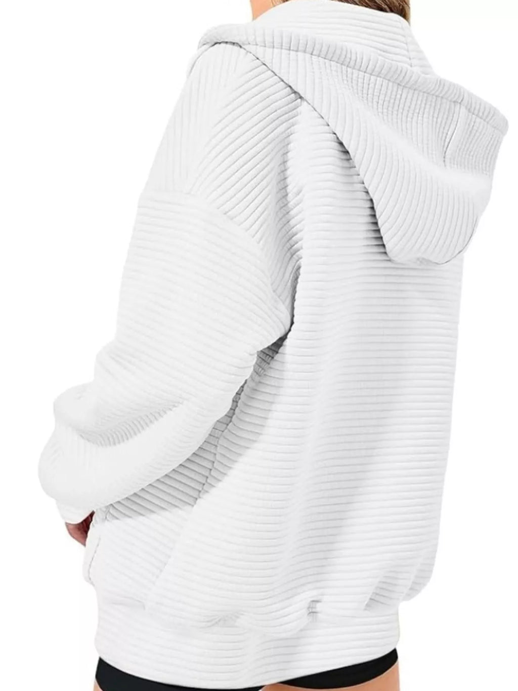 Drawstring Zip Up Dropped Shoulder Hoodie - Lilixa.store