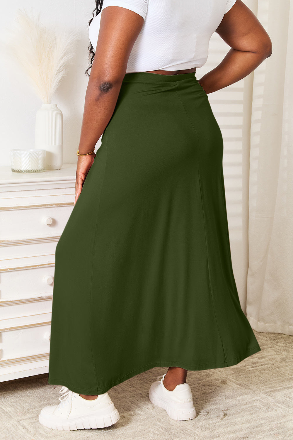 Double Take Full Size Soft Rayon Drawstring Waist Maxi Skirt - Lilixa.store