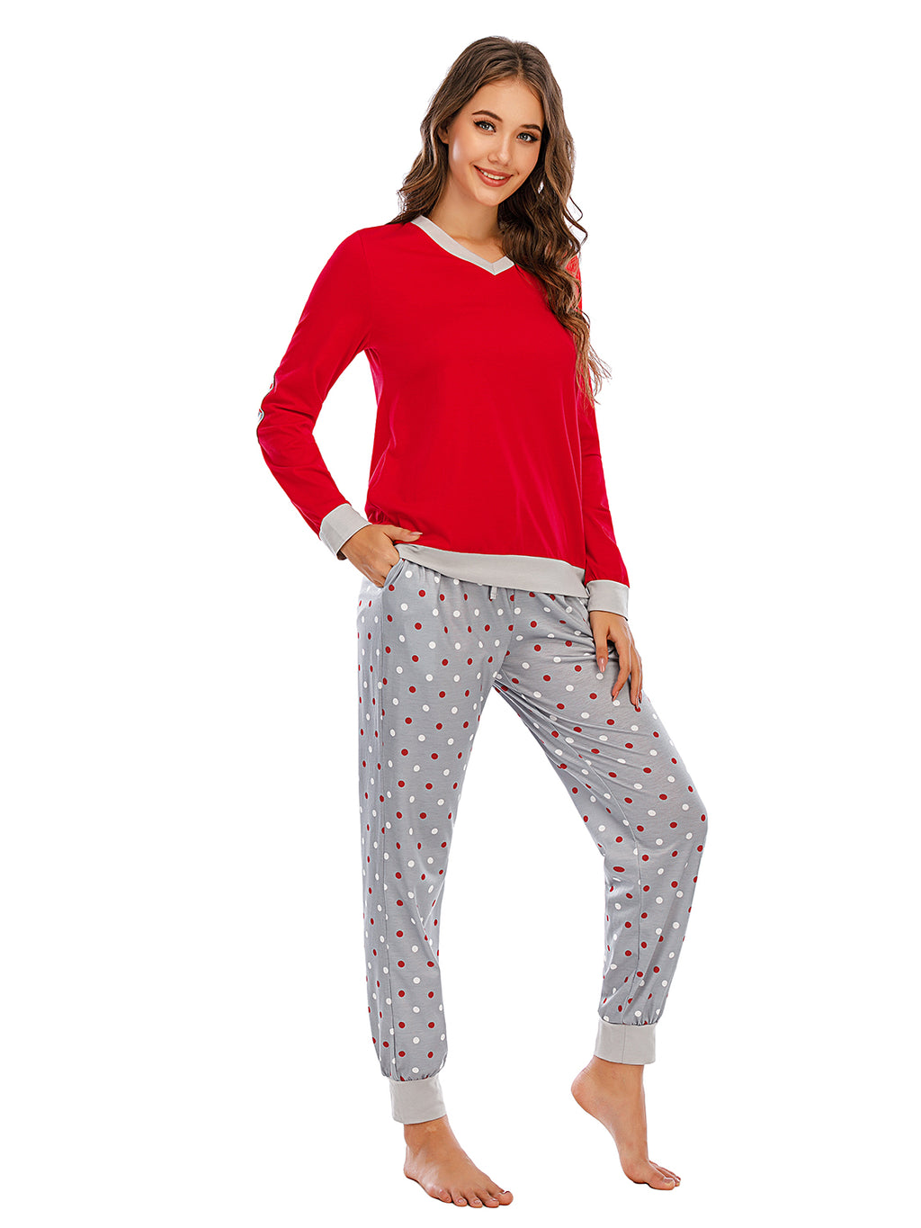 Long Sleeve Top and Polka Dot Pants Set - Lilixa.store