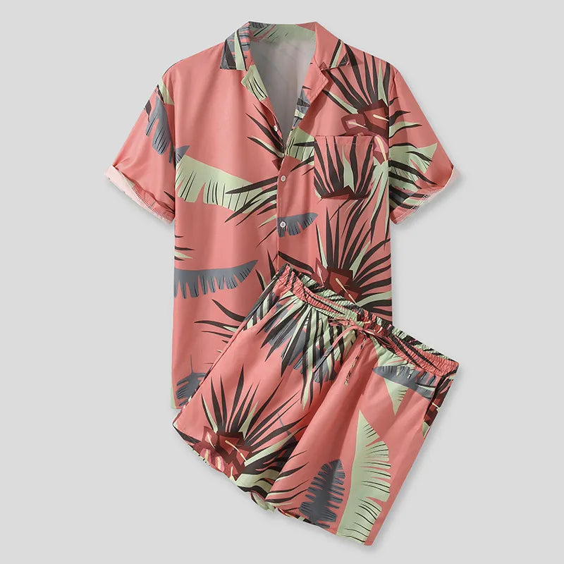 Men's Full Size Button Up Shirt and Shorts Set Plus Size, view 2