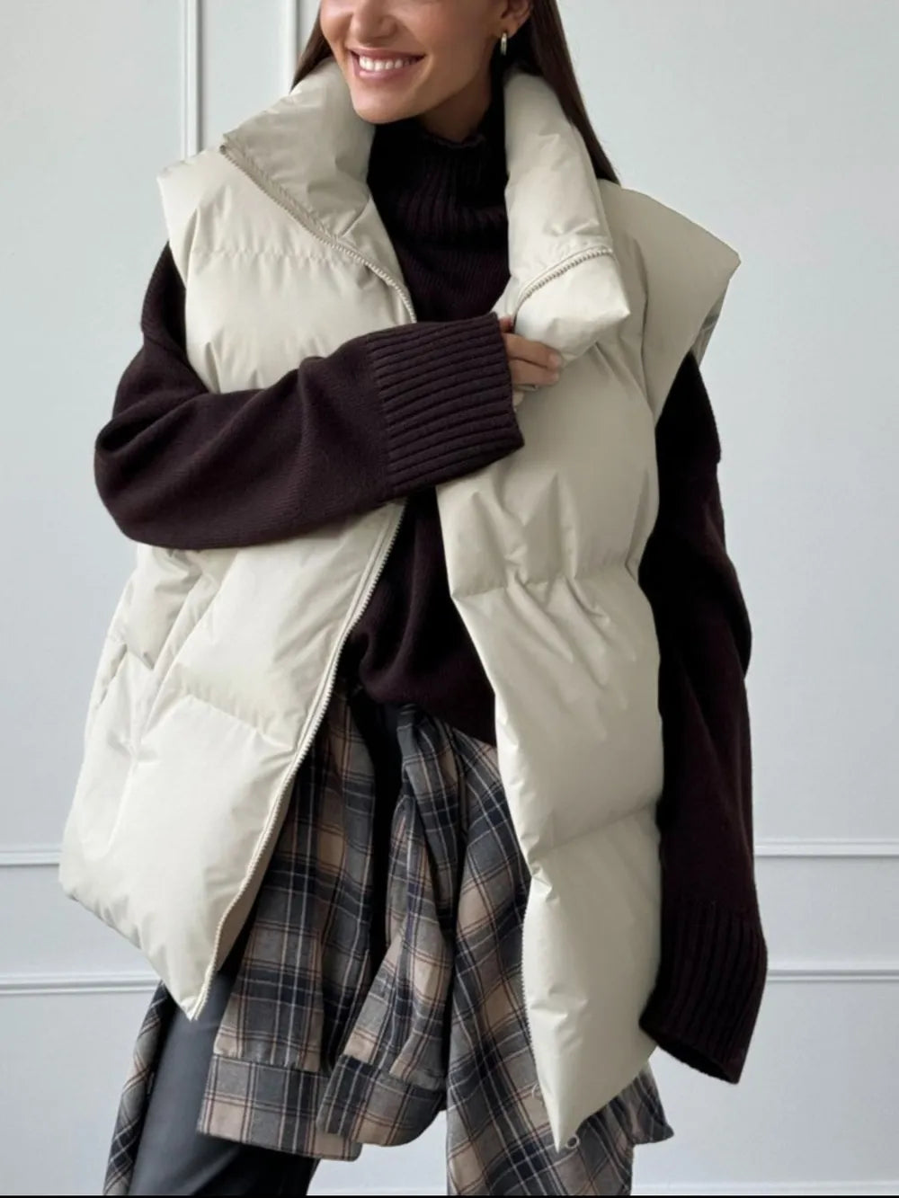 Zip Up Turtleneck Vest Coat in Dust Storm