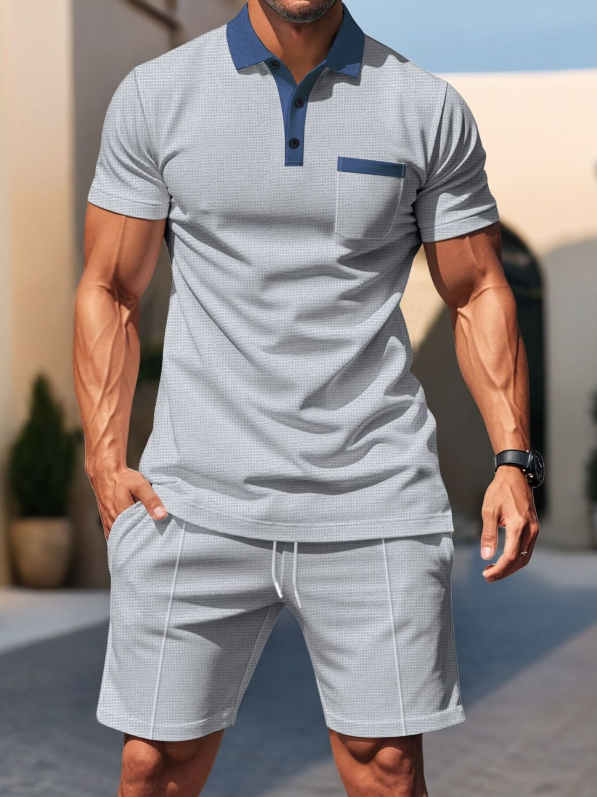 Men's Full Size Casual Short Sleeve Polo & Shorts Set Plus Size - Lilixa.store