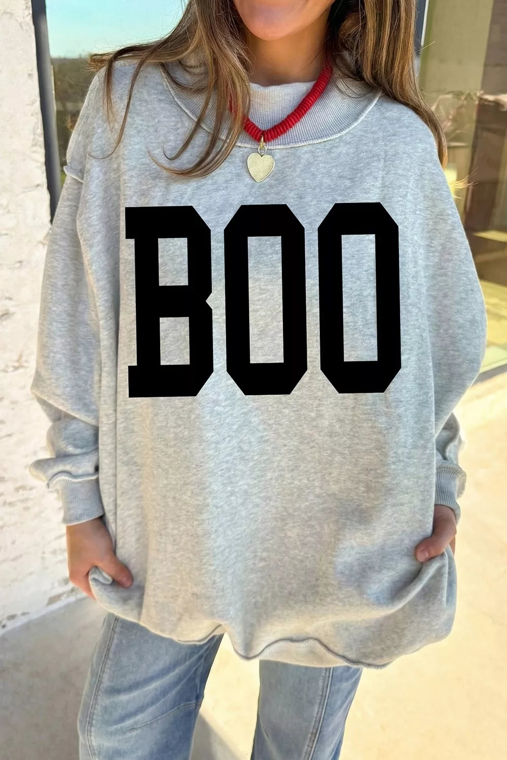 Halloween BOO & Bat Printed Reversible Mock Neck Sweatshirt - Lilixa.store