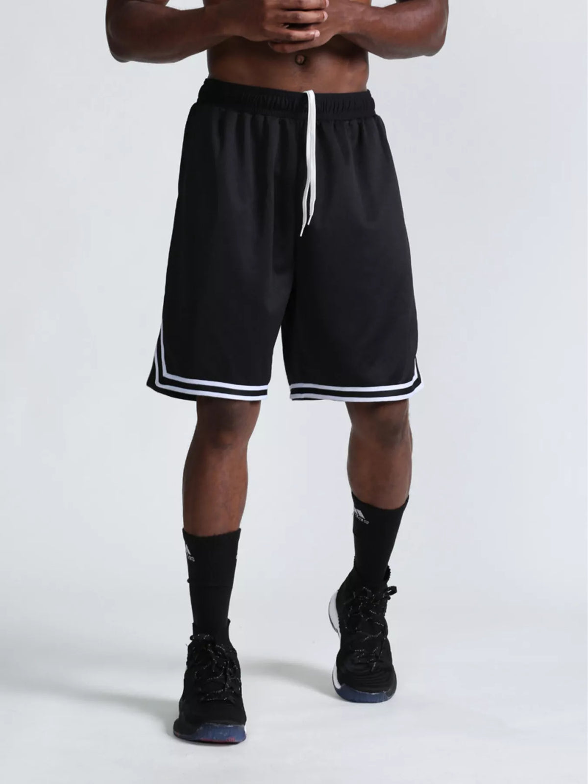 Men's Plus Size Drawstring Breathable Quick-Dry Athletic Active Shorts in Black