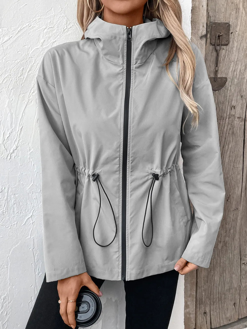 Ivy Lane Drawstring Zip Up Hooded Jacket, view 3