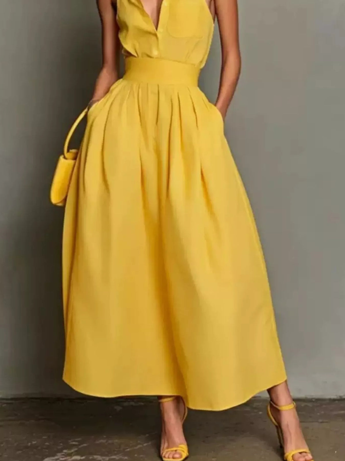 Sleeveless Collared A-Line Midi Dress - Lilixa.store
