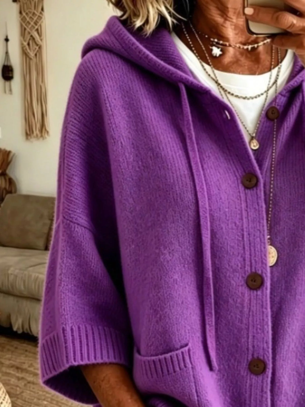 Full Size Hooded Button-Down Knit Cardigan Plus Size, view 9
