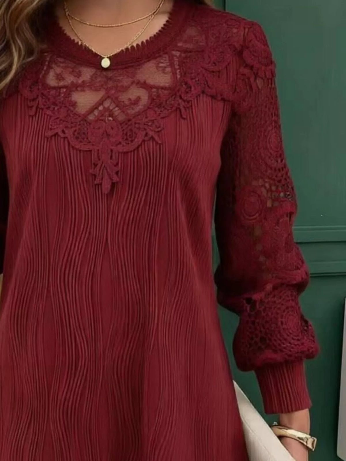 Lace Patchwork Long Sleeve Blouse - Lilixa.store