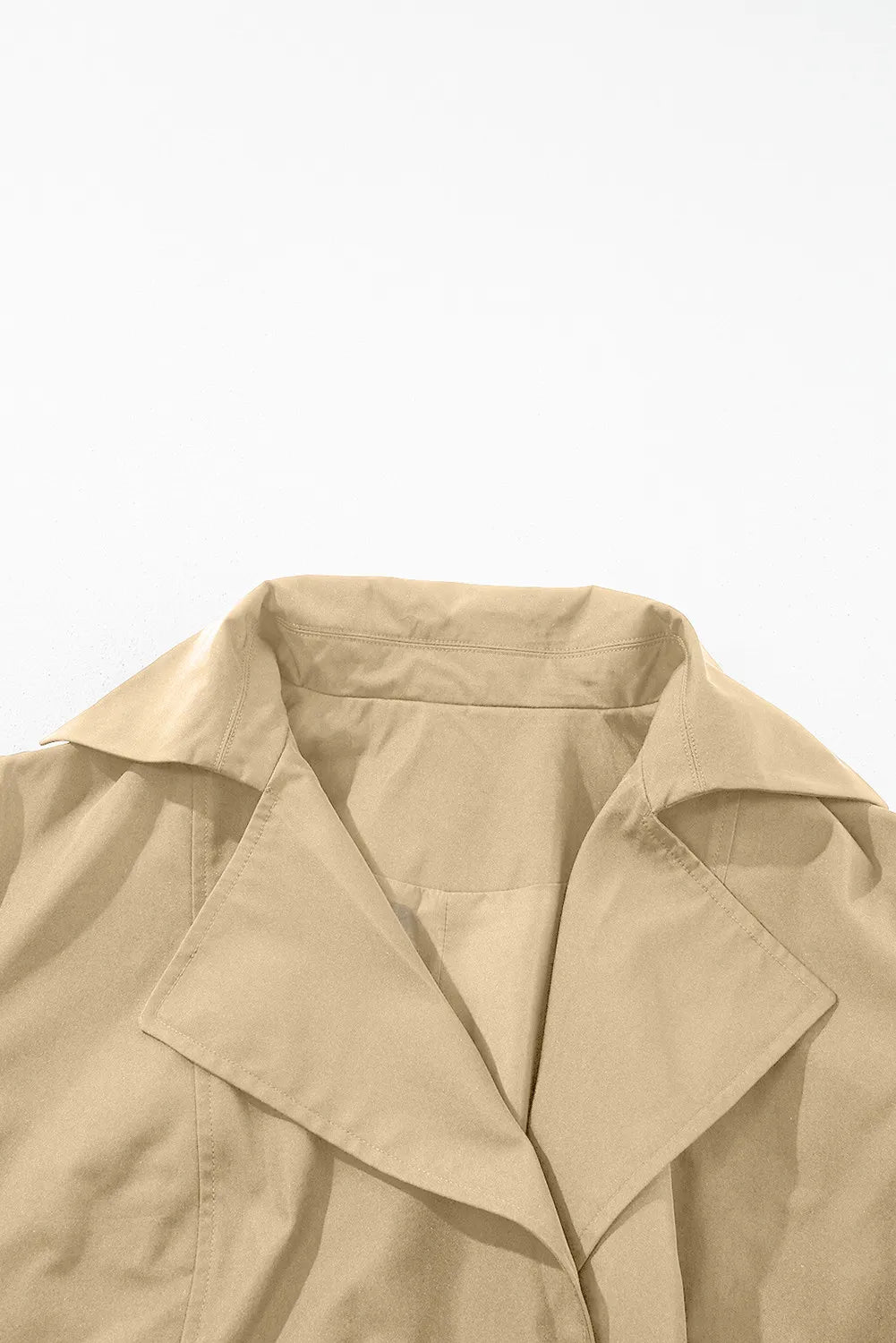 Collared Neck Tie Waist Buttoned Long Sleeve Trench Coat in Dust Storm, view 5