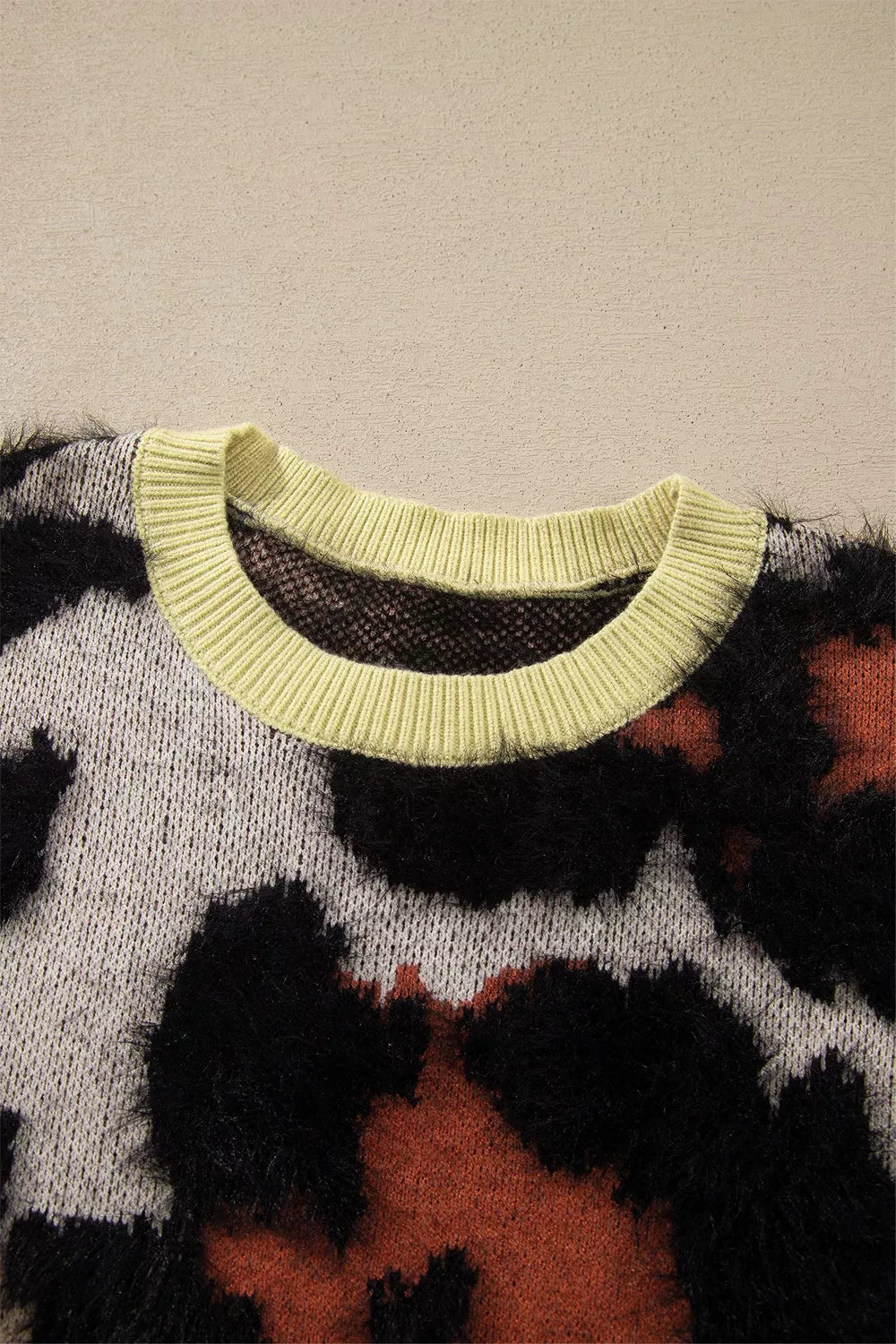 Leopard Print Drop Shoulder Long Sleeve Round Neck Sweater - Lilixa.store