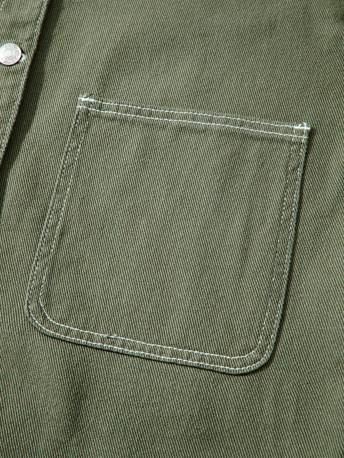 Patched Pocket Collared Button Front Boyfriend Denim Jacket in Moss, view 12