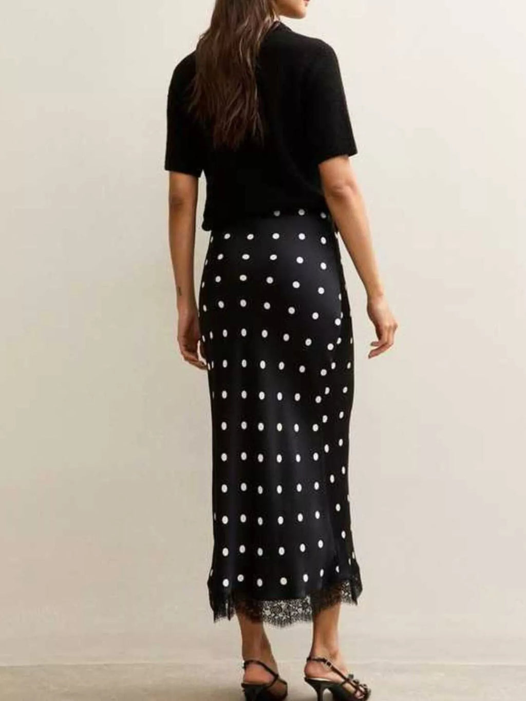 Polka Dot Midi Skirt with Lace Trim - Lilixa.store