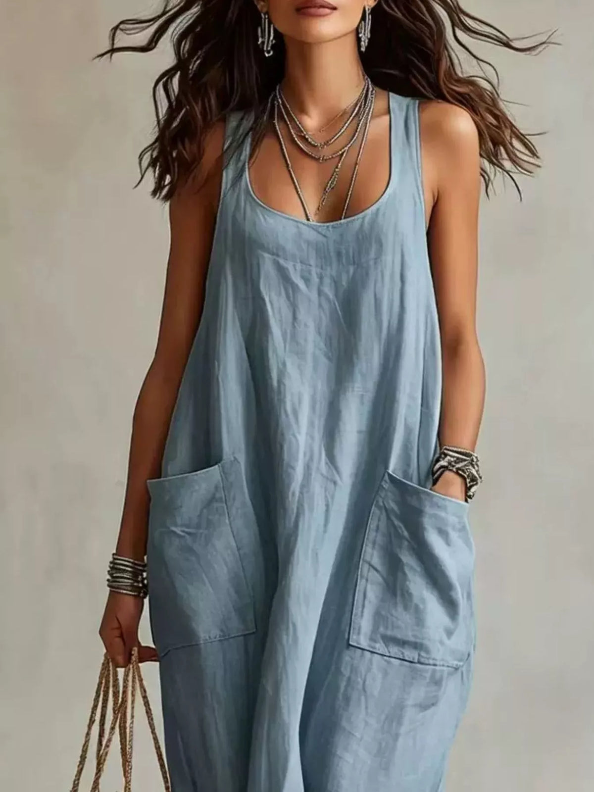 Scoop Neck Sleeveless Maxi Dress with Pockets - Lilixa.store