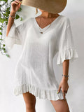 Ruffle Trim Butterfly Back V-Neck Cover-Up Dress - Lilixa.store