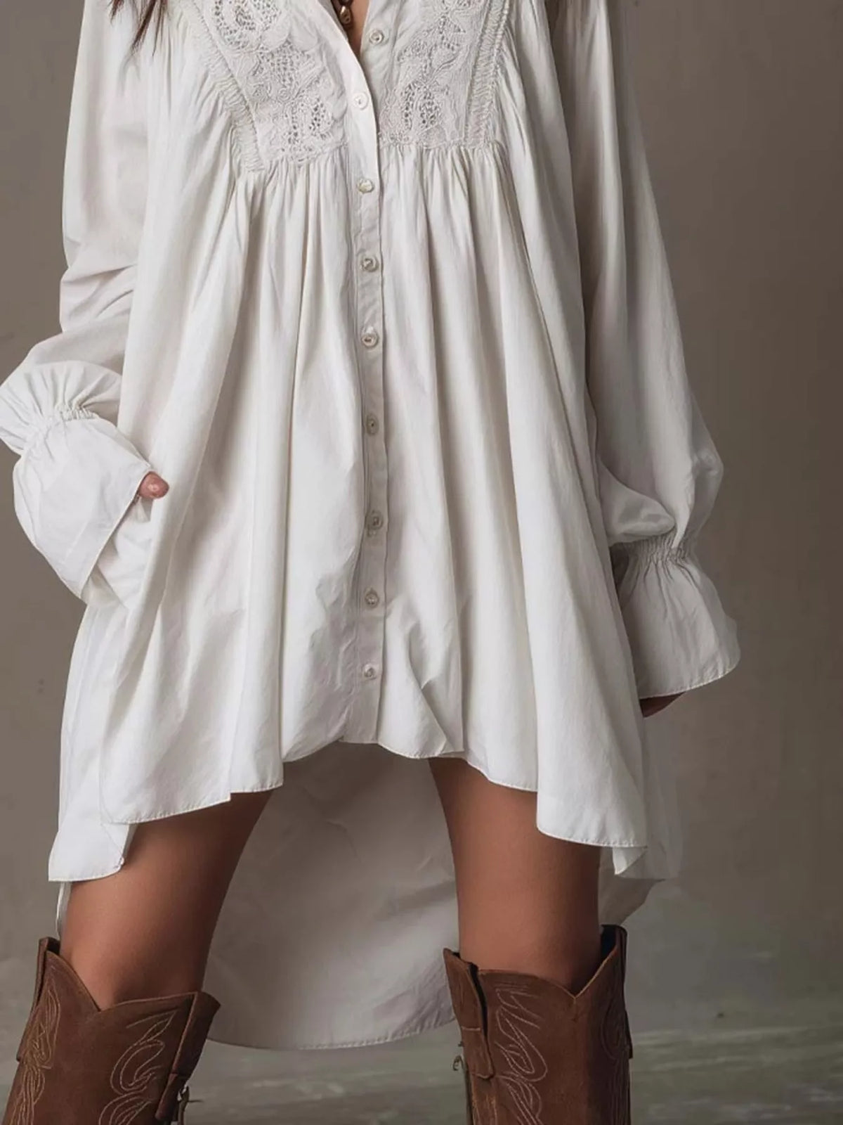 Embroidered High-Low Shirt Dress